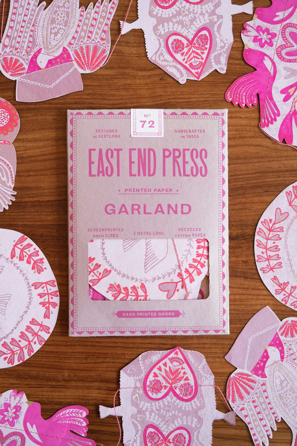 East End Press Garland beautiful on a table with the screen printed garlands surrounding