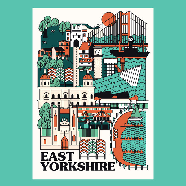 East Yorkshire Art Print - Wall art in a bold contemporary style illustrated by Joseph Cox