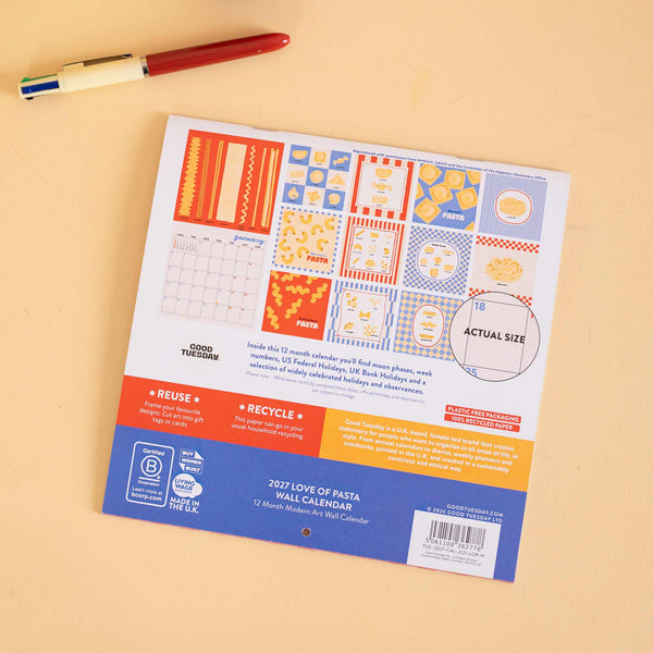 Love of Pasta Compact 2027 Calendar