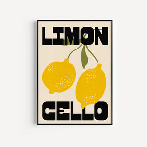 Limon cello wall art with typography by proper good. Framed on the wall 