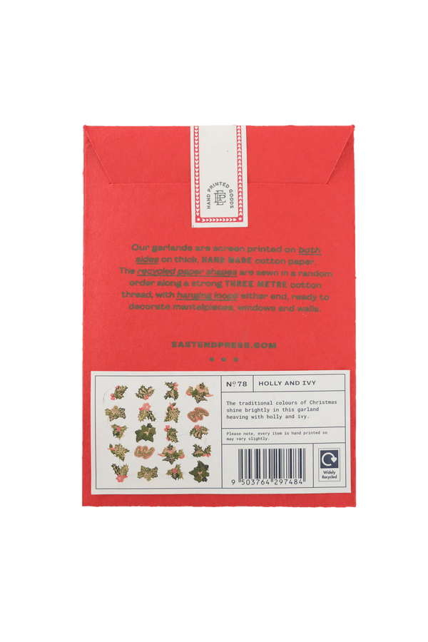 Holly and Ivy Screenprinted Paper Garland