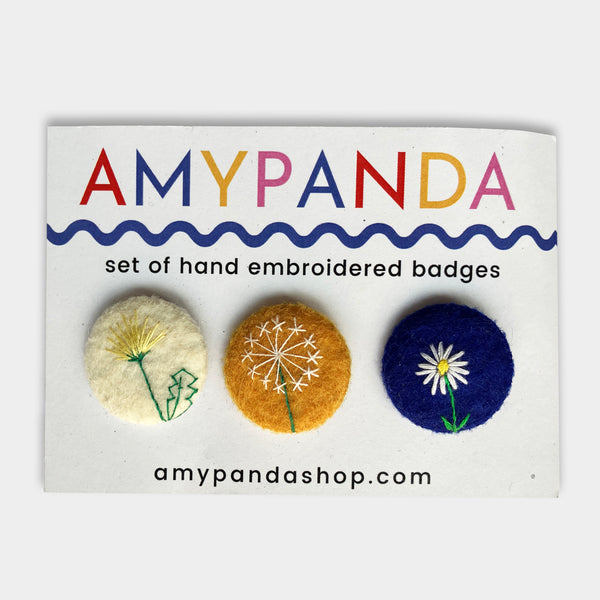 Dandelion and Daisy Embroidered Badge Set by Amy Panda