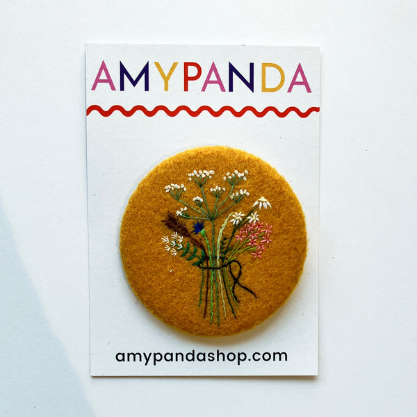 Mustard Wild Bouquet Embroidered Felt Badge