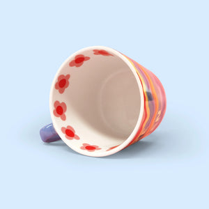 Fun colourful mug by Eleanor Bowmer with make it happen on. Lovely gift mug with inside pattern 