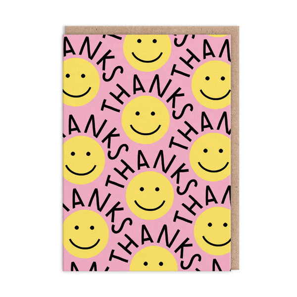 Yellow Smiley Thanks Card Pack of 6