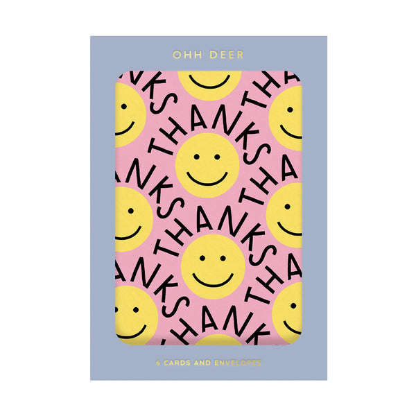 Yellow Smiley Thanks Card Pack of 6