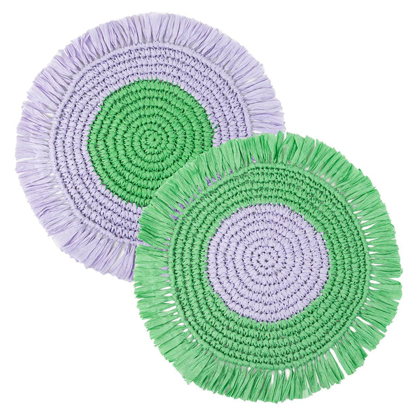 Lilac and Green Raffia Placemats Pair