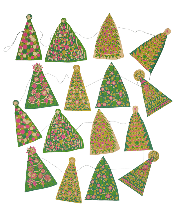 Midcentury Trees Screenprinted Paper Garland