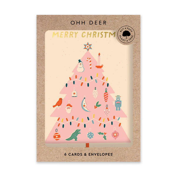 Pink Christmas Tree Card Pack of 6