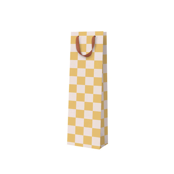 Mustard Checkerboard Bottle Bag