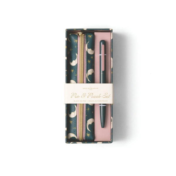 Pen and Pouch Set - Teal Moon