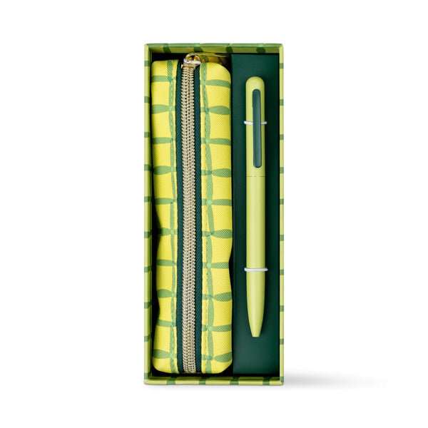 Pen and Pouch Set - Green Lattice