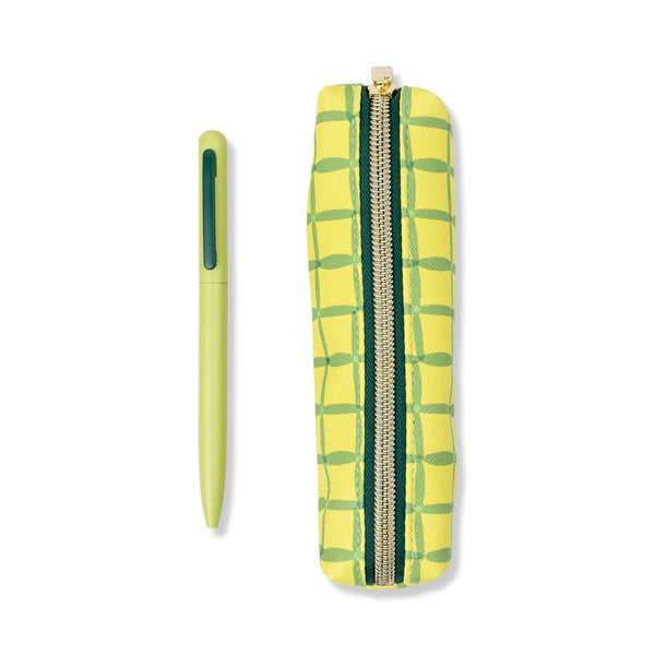 Pen and Pouch Set - Green Lattice