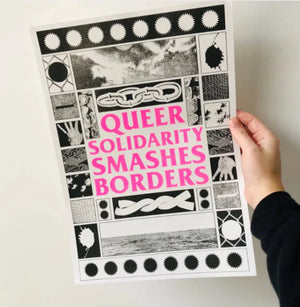 Black lodge press - risograph art print - queer solidarity smashes borders