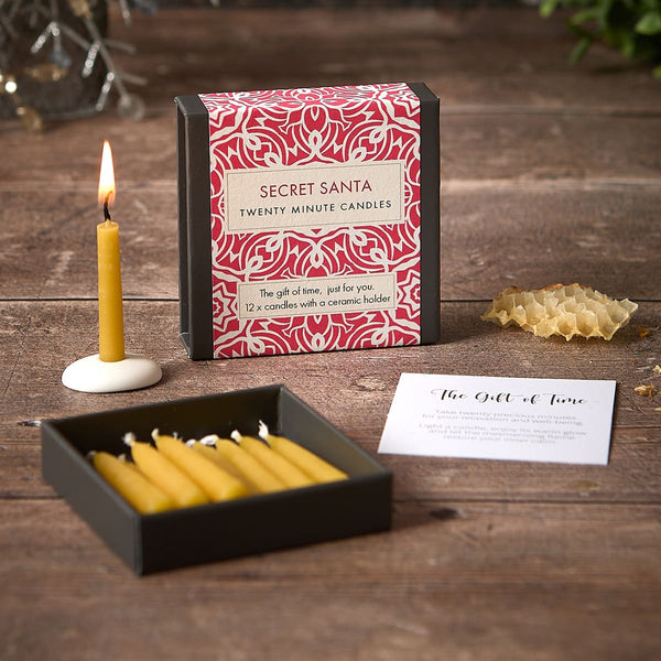 Secret Santa - 12 Twenty-Minute Candles and Ceramic Candle Holder