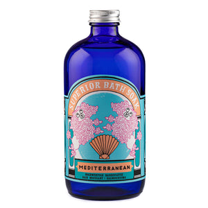 Illustrated bottle of Mediterranean bath soak 