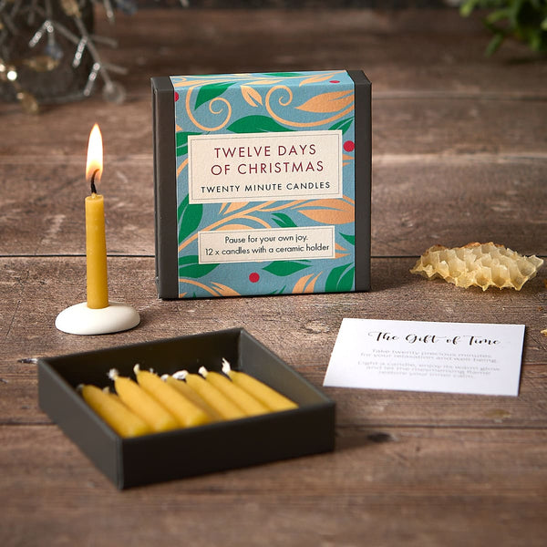 Twelve Days of Christmas - 12 Twenty-Minute Candles and Ceramic Candle Holder