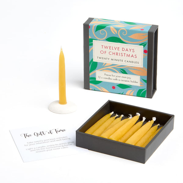 Twelve Days of Christmas - 12 Twenty-Minute Candles and Ceramic Candle Holder