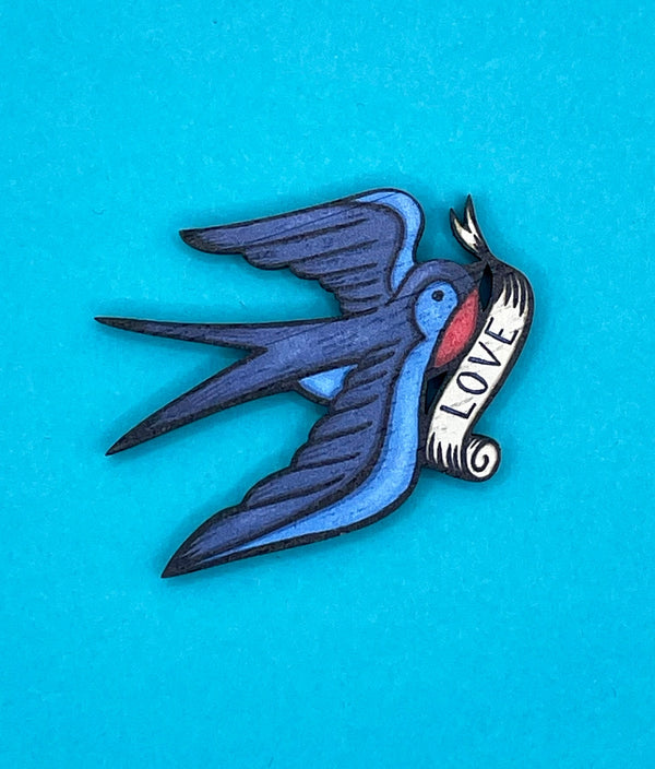 Swallow Wooden Pin Brooch