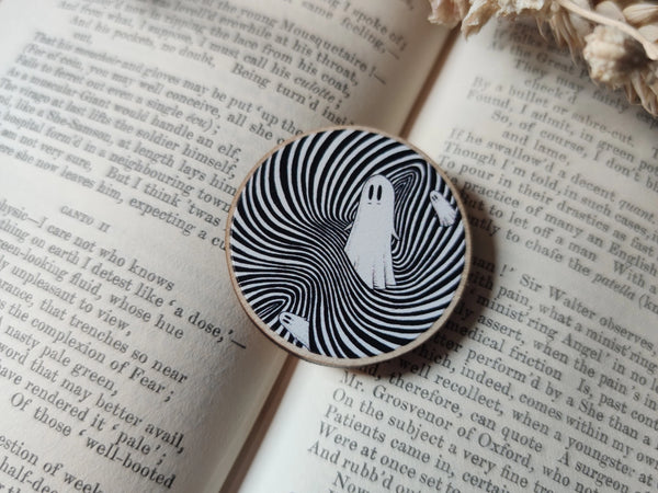 Op Art Ghosties Wooden Pin