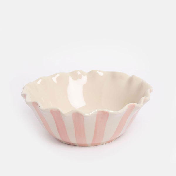 Pink Yellow Flower Frilly Bowl by Caroline Gardner