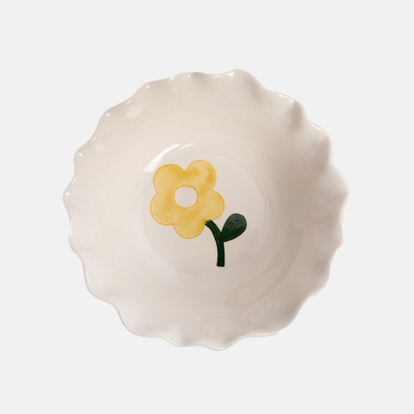 Pink Yellow Flower Frilly Bowl by Caroline Gardner