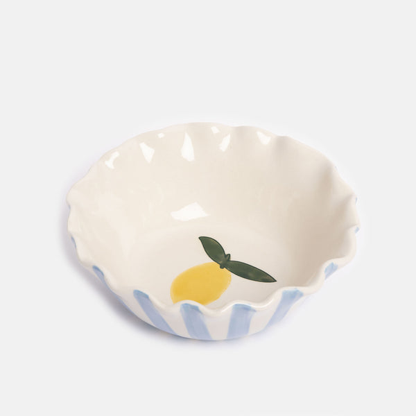 Blue Lemon Motif Frilly Bowl by Caroline Gardner