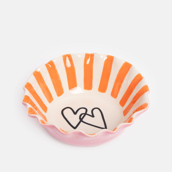 Coral Layered Hearts Frilly Bowl by Caroline Gardner