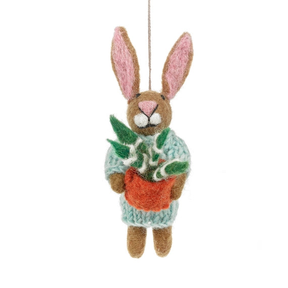 Benjamin the Bunny with Houseplant Hanging Felt Decoration by Felt So Good