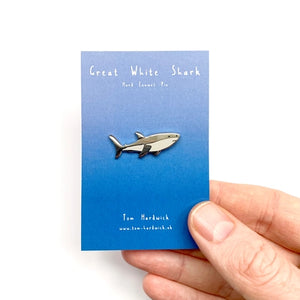 Great White Shark Enamel Pin Badge by Tom Hardwick