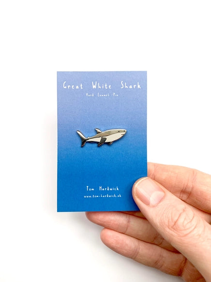 Great White Shark Enamel Pin Badge by Tom Hardwick