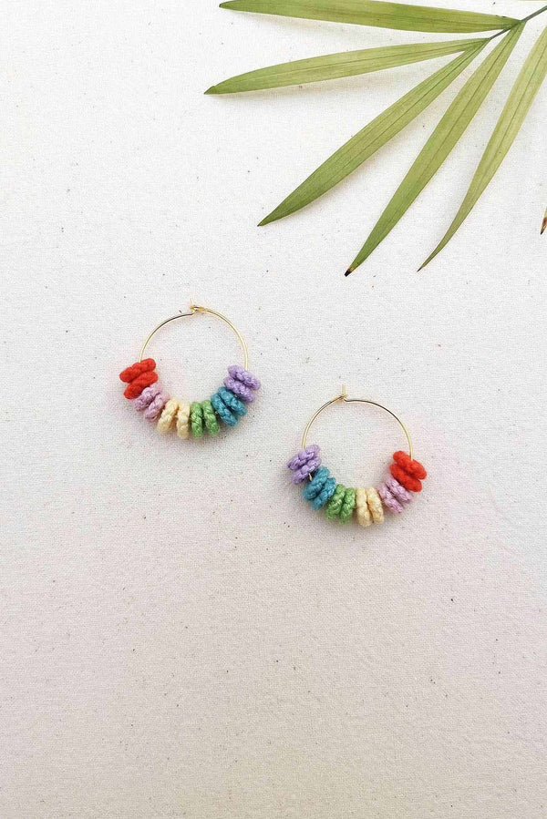Rainbow Bead Hoop Earrings
