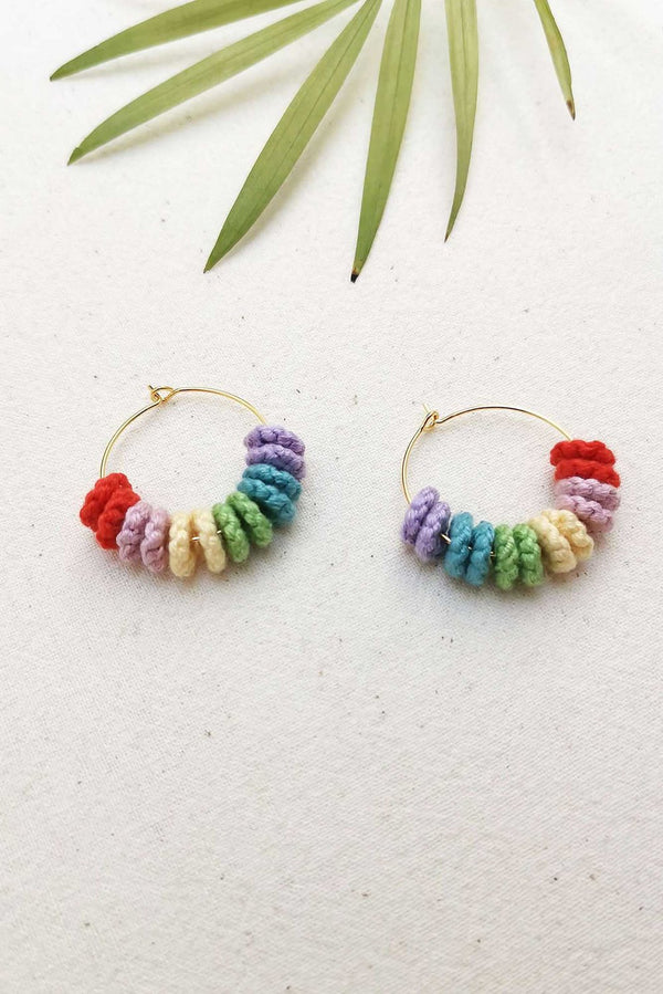 Rainbow Bead Hoop Earrings