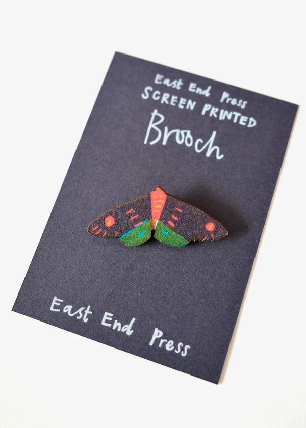 Blue Moth Screenprinted Brooch