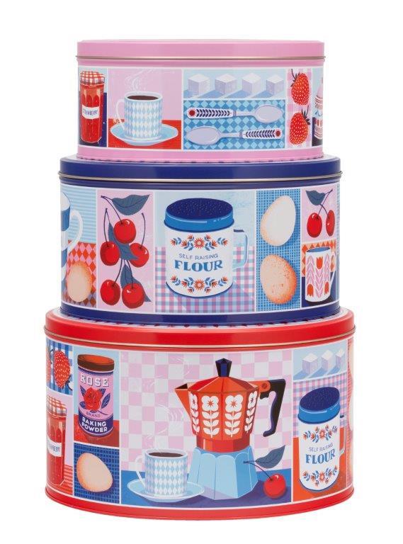 Set of Cake tins with vintage illustration designed by Printer Johnson. Gift for a baker