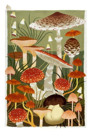 Fungi illustrated mushroom tea towel by Printer Johnson 