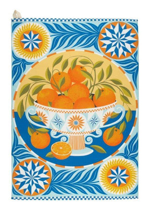 Orange bowl tea towel illustrated by printer Johnson 