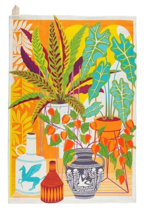 Illustrated tropical plant tea towel by Printer Johnson 