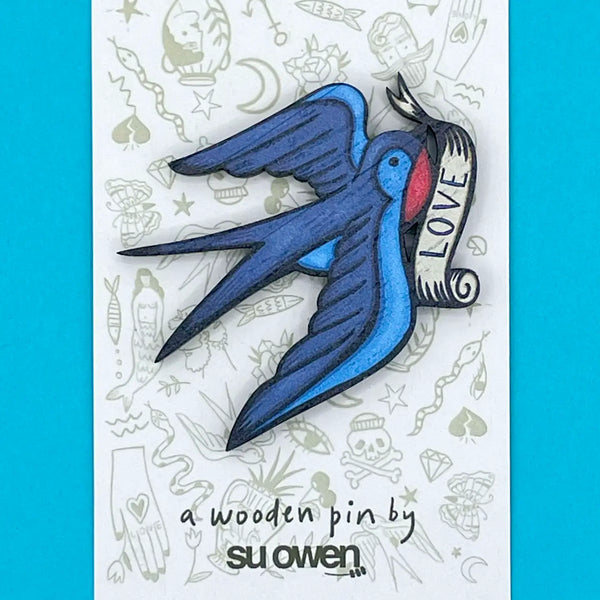 Swallow Wooden Pin Brooch