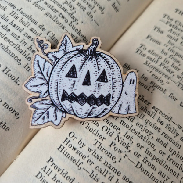 Pumpkin Ghost Wooden Pin