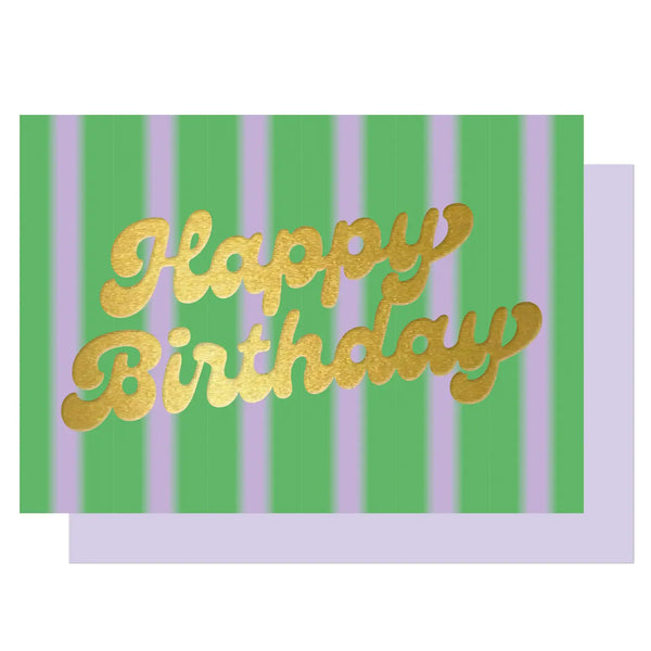 Happy Birthday Green and Lilac Stripe