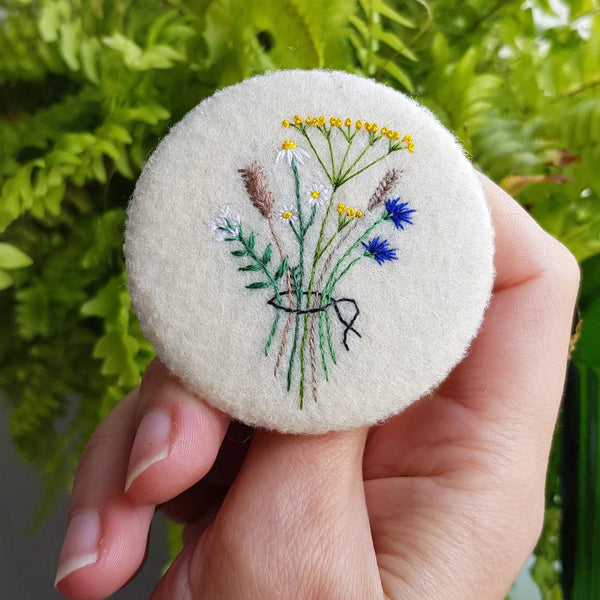 Cream Wild Bouquet Embroidered Felt Badge