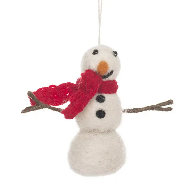 Snowman with Knitted Scarf Felt Decoration