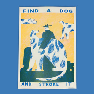 Cool art print by Max Machen, risograph printed with 3 colours featuring a dog that you want to stroke. 