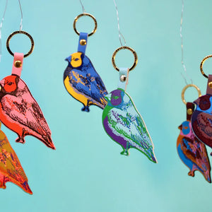 Printer colourful leather finch key ring by arc 