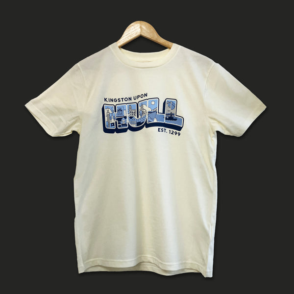 Kingston Upon Hull t-shirt, including The Deep, Spurn Lightship, Humber Bridge, Humber Street and Maritime Museum. Designed by Joseph Cox for Form Shop & Studio