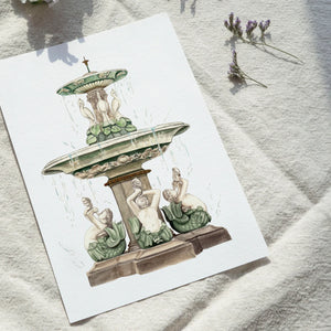 Avenue of the fountains- beautiful illustrated art print by Isobelle cochrane of the Hull landmark