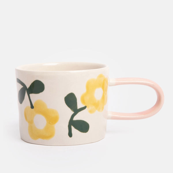 Yellow Flower Print Ceramic Mug by Caroline Gardner