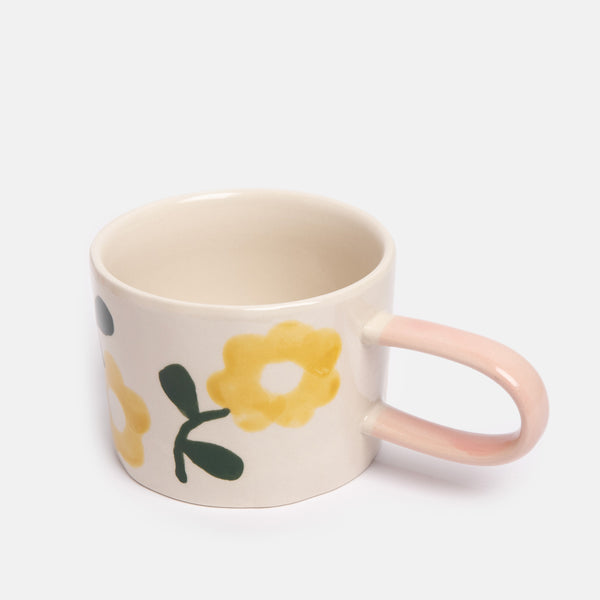 Yellow Flower Print Ceramic Mug by Caroline Gardner