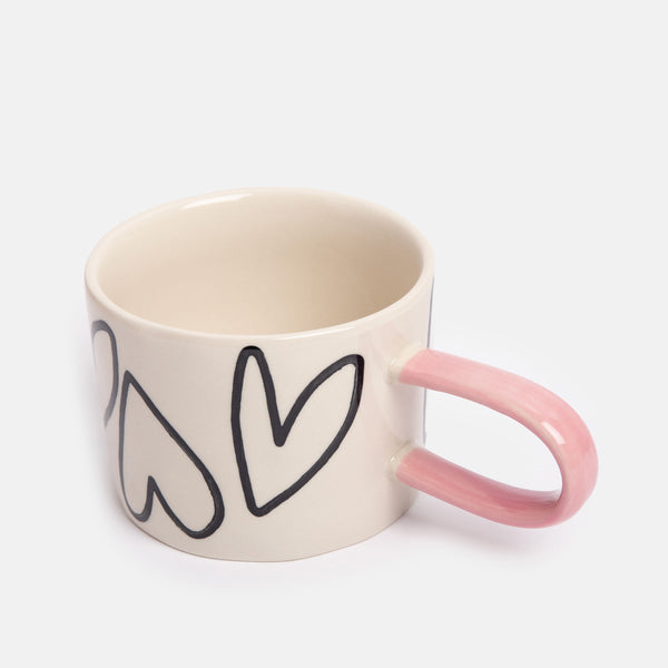 Mono Outline Big Hearts Ceramic Mug by Caroline Gardner